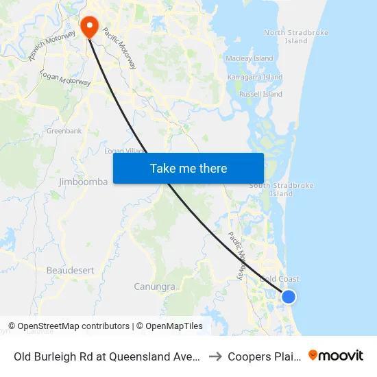 Old Burleigh Rd at Queensland Avenue to Coopers Plains map