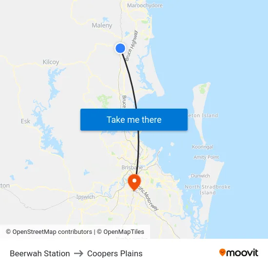 Beerwah Station to Coopers Plains map