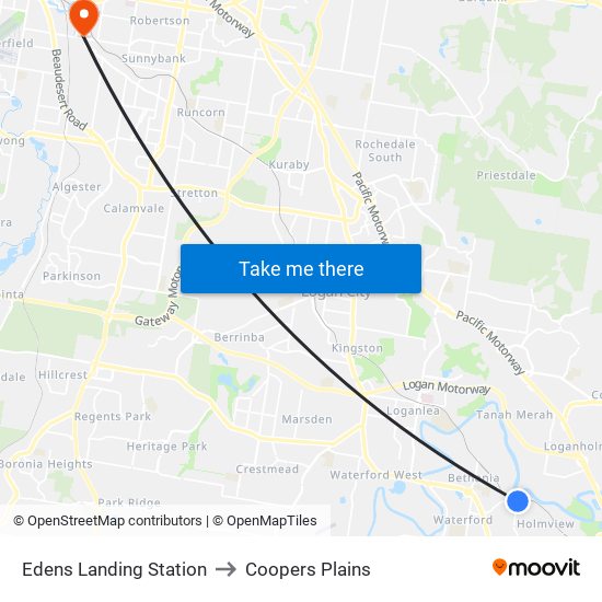 Edens Landing Station to Coopers Plains map