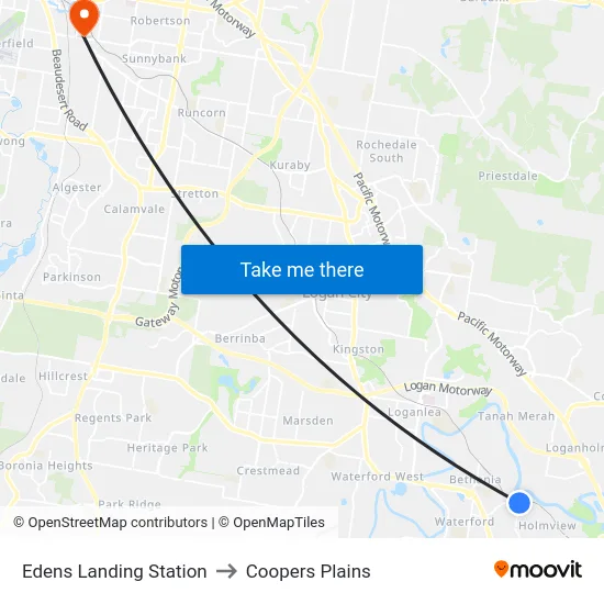 Edens Landing Station to Coopers Plains map