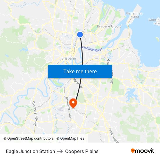 Eagle Junction Station to Coopers Plains map
