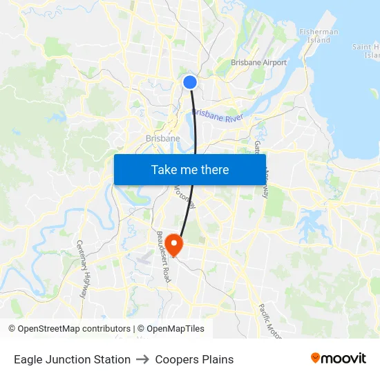 Eagle Junction Station to Coopers Plains map