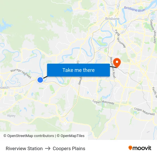 Riverview Station to Coopers Plains map