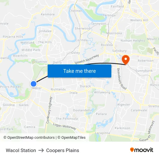 Wacol Station to Coopers Plains map