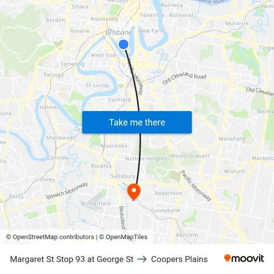 Margaret St Stop 93 at George St to Coopers Plains map