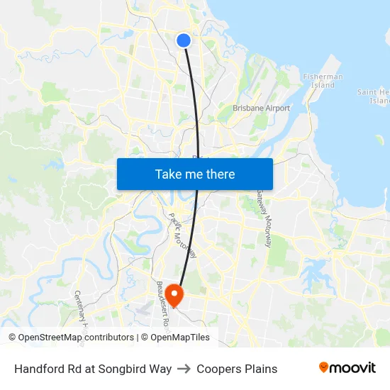 Handford Rd at Songbird Way to Coopers Plains map