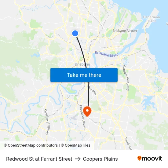 Redwood St at Farrant Street to Coopers Plains map