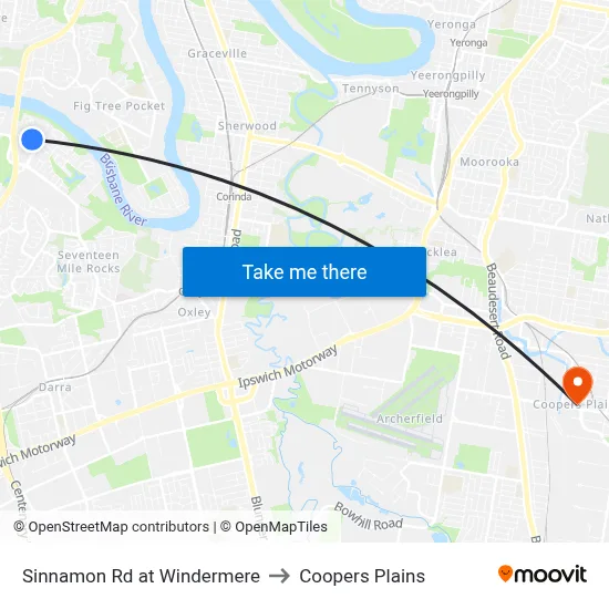Sinnamon Rd at Windermere to Coopers Plains map