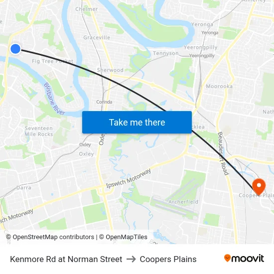 Kenmore Rd at Norman Street to Coopers Plains map