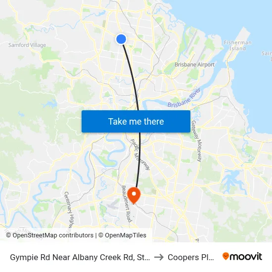 Gympie Rd Near Albany Creek Rd, Stop 42 to Coopers Plains map
