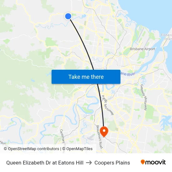 Queen Elizabeth Dr at Eatons Hill to Coopers Plains map