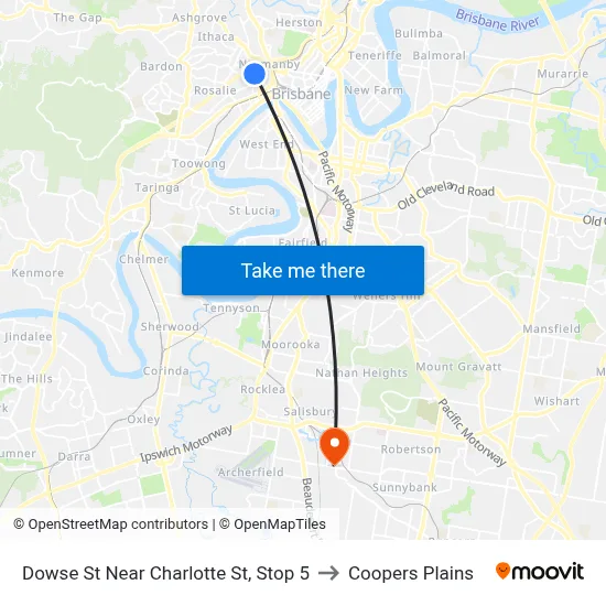 Dowse St Near Charlotte St, Stop 5 to Coopers Plains map