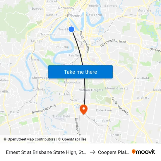 Ernest St at Brisbane State High, Stop 3 to Coopers Plains map