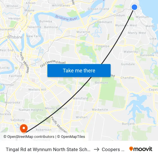 Tingal Rd at Wynnum North State School, Stop 10/5 to Coopers Plains map