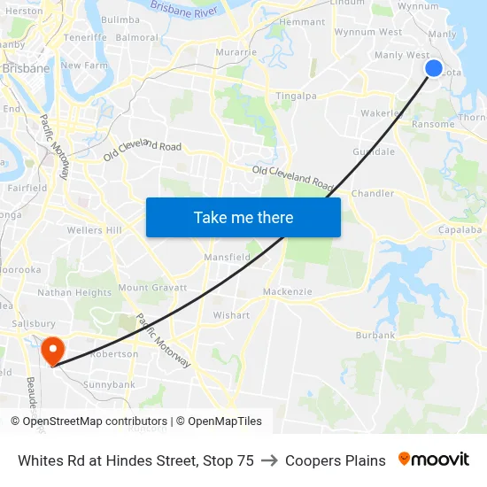 Whites Rd at Hindes Street, Stop 75 to Coopers Plains map