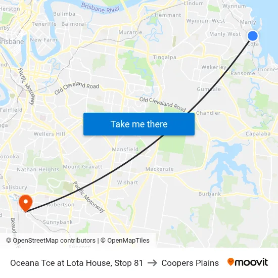 Oceana Tce at Lota House, Stop 81 to Coopers Plains map