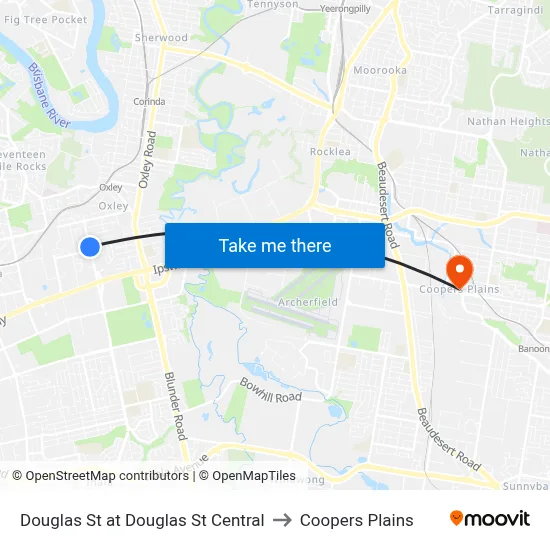 Douglas St at Douglas St Central to Coopers Plains map