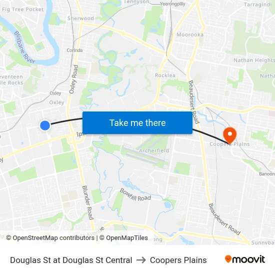 Douglas St at Douglas St Central to Coopers Plains map