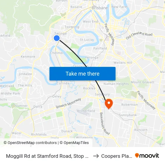 Moggill Rd at Stamford Road, Stop 22/23 to Coopers Plains map