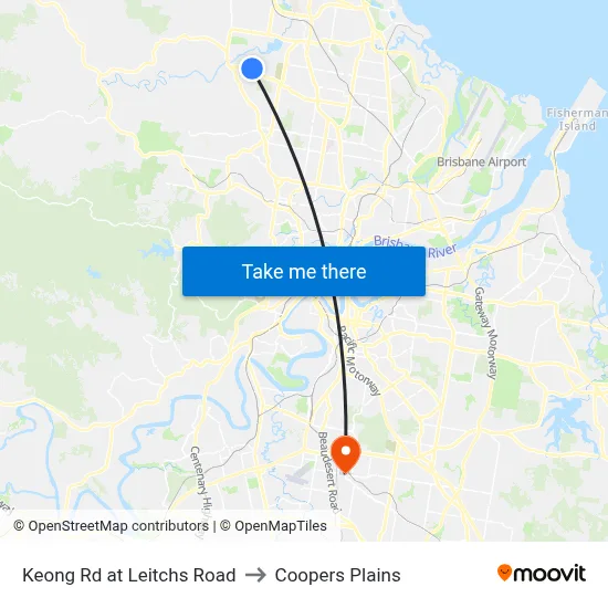 Keong Rd at Leitchs Road to Coopers Plains map