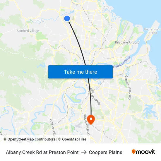Albany Creek Rd at Preston Point to Coopers Plains map
