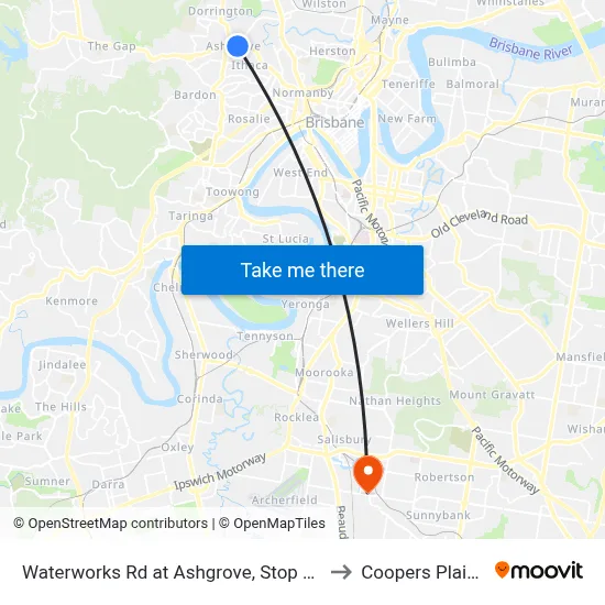 Waterworks Rd at Ashgrove, Stop 17 to Coopers Plains map