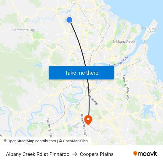 Albany Creek Rd at Pinnaroo to Coopers Plains map