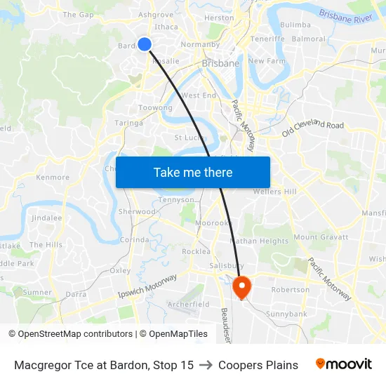 Macgregor Tce at Bardon, Stop 15 to Coopers Plains map