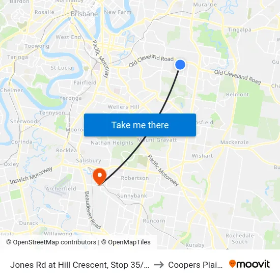 Jones Rd at Hill Crescent, Stop 35/36 to Coopers Plains map