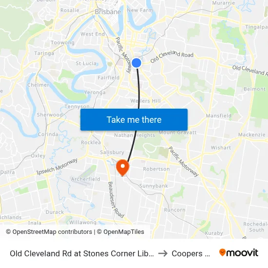 Old Cleveland Rd at Stones Corner Library, Stop 17 to Coopers Plains map