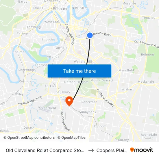 Old Cleveland Rd at Coorparoo Stop 23 to Coopers Plains map