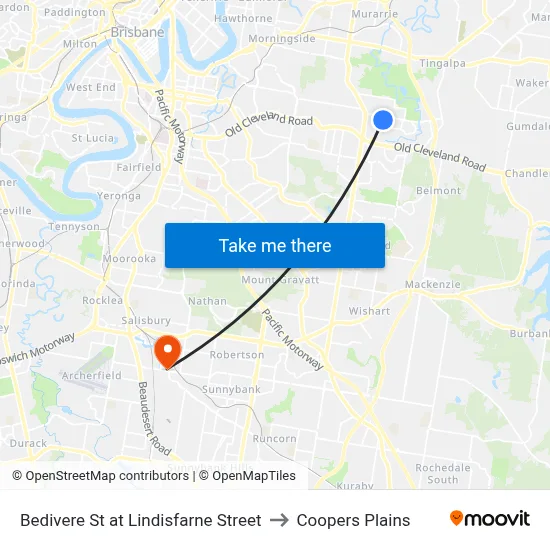 Bedivere St at Lindisfarne Street to Coopers Plains map