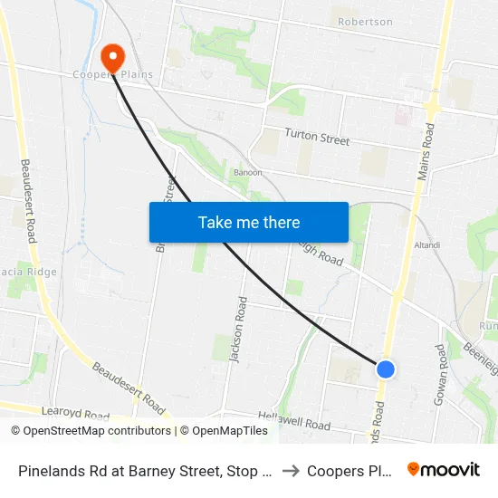 Pinelands Rd at Barney Street, Stop 70/71 to Coopers Plains map