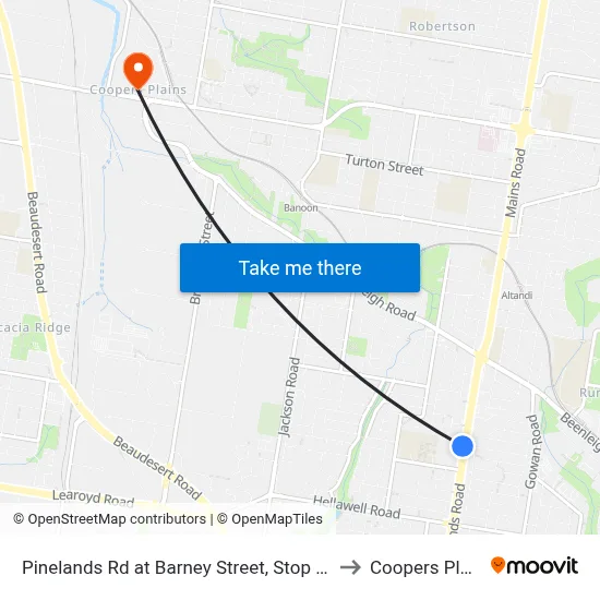 Pinelands Rd at Barney Street, Stop 70/71 to Coopers Plains map