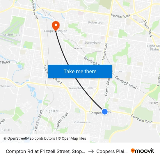 Compton Rd at Frizzell Street, Stop 85 to Coopers Plains map