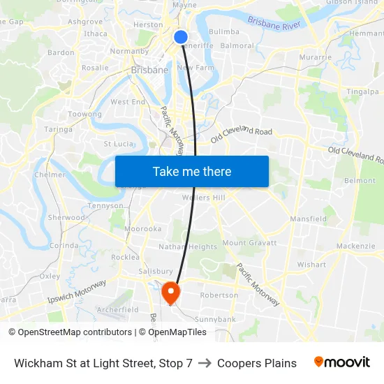 Wickham St at Light Street, Stop 7 to Coopers Plains map