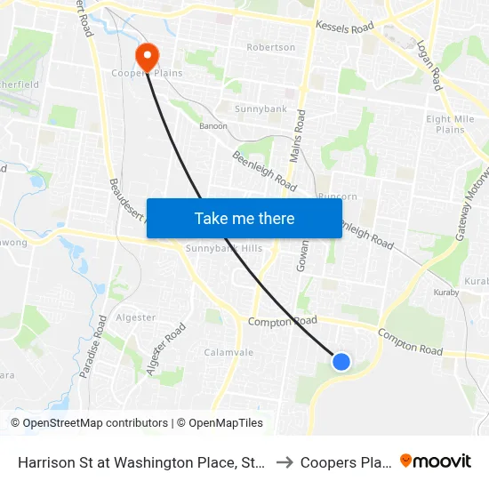 Harrison St at Washington Place, Stop 90 to Coopers Plains map