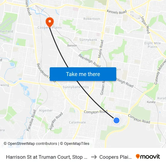 Harrison St at Truman Court, Stop 89 to Coopers Plains map