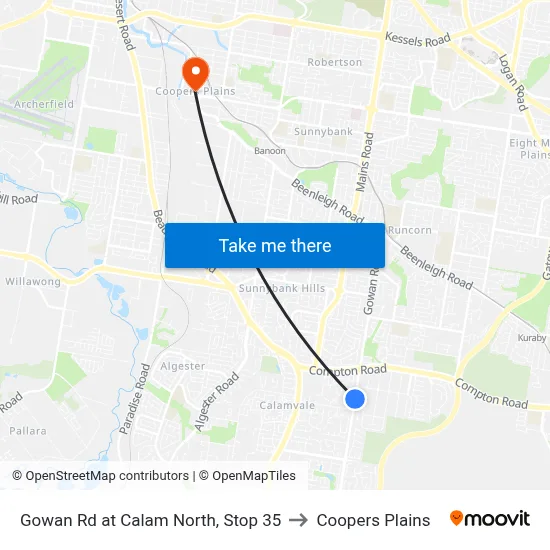 Gowan Rd at Calam North, Stop 35 to Coopers Plains map