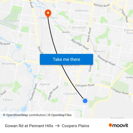Gowan Rd at Pennant Hills to Coopers Plains map