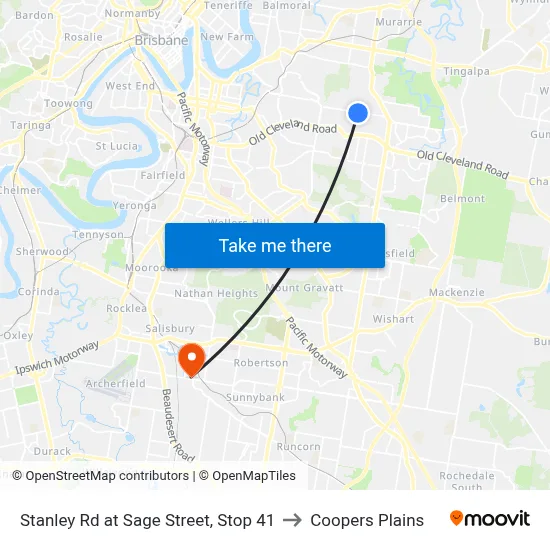 Stanley Rd at Sage Street, Stop 41 to Coopers Plains map
