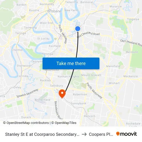 Stanley St E at Coorparoo Secondary College to Coopers Plains map