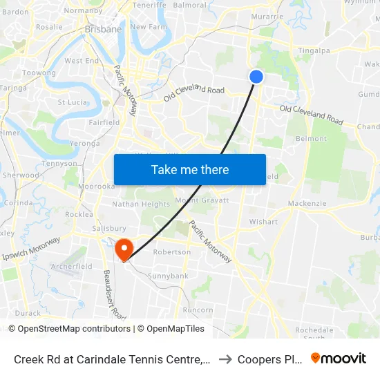 Creek Rd at Carindale Tennis Centre, Stop 46 to Coopers Plains map