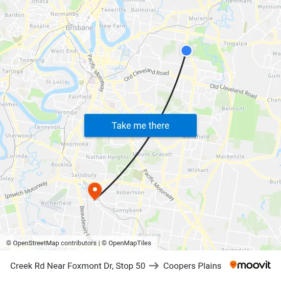 Creek Rd Near Foxmont Dr, Stop 50 to Coopers Plains map