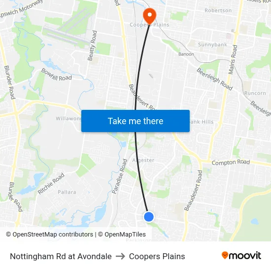 Nottingham Rd at Avondale to Coopers Plains map