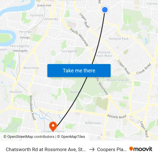 Chatsworth Rd at Rossmore Ave, Stop 32 to Coopers Plains map