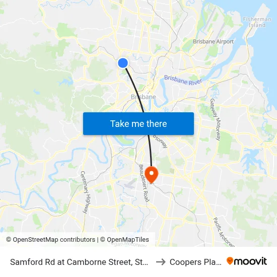 Samford Rd at Camborne Street, Stop 28 to Coopers Plains map