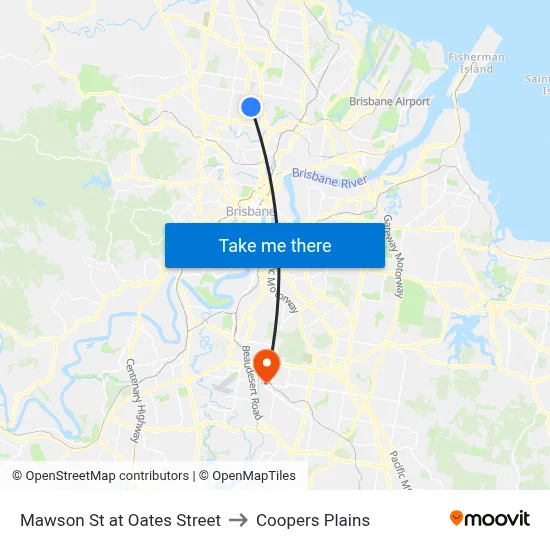 Mawson St at Oates Street to Coopers Plains map