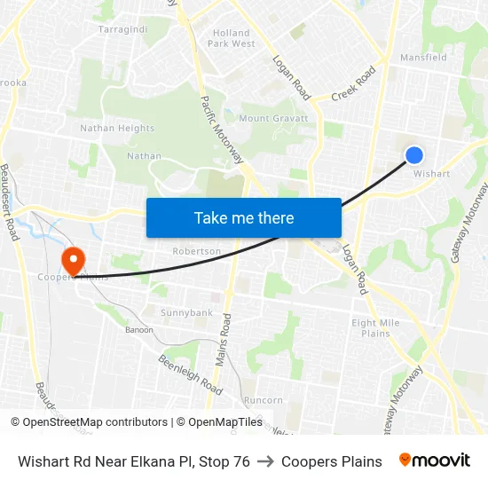 Wishart Rd Near Elkana Pl, Stop 76 to Coopers Plains map
