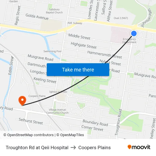 Troughton Rd at Qeii Hospital to Coopers Plains map